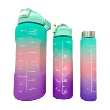Imagem de Kit 3 Garrafas Motivacionais para Hidratação, 2L, 900ml e 300ml, com Adesivos 2D, Design Moderno, para Academia, Trabalho e Caminhada