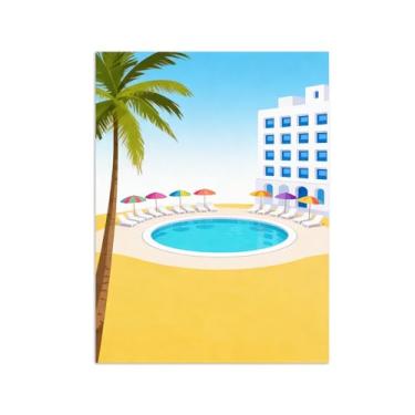 Imagem de Pôster paisagem - Piscina praia - Impressões em Tela - Imagem Moderna Natureza para Sala de Estar Decoração 60x80cm Sem Moldura