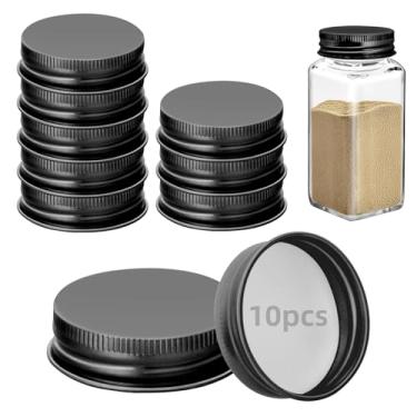 Imagem de 10 tampas quadradas para potes de temperos quadrados de 113 g e 170 g, tampas de conserva herméticas reutilizáveis para recipientes de tempero de cozinha (frascos não incluídos) (tampas de ferro