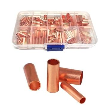 Imagem de ROUPWKWO 250 peças pequeno tubo de conexão de cobre fio furo passagem tubo manga de conexão terminal terminal de crimpagem 7 tamanhos