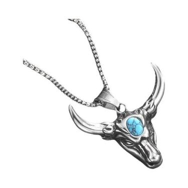Imagem de Cabeça de touro turquesa colar pingente masculino, personalizado Hip H