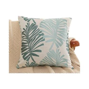 Imagem de Capa De Almofada Jacquard Bordada Com Padrão De Folha Azul 45x45cm Par