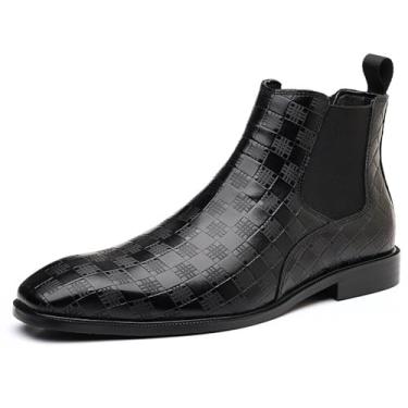 Imagem de MANLADUO Botas Chelsea masculinas estilo britânico, vintage, estampadas, modernas, botas de cano curto, Preto, 44