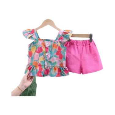 Imagem de Conjunto De Roupa De Verão Para Meninas Bebê Com Estampa Floral E Rend