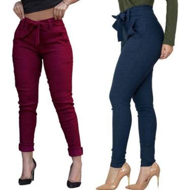 Imagem de Kit 2 Calça Feminina Social Com Lycra Clochard Laço Amarra - DOM MODAS
