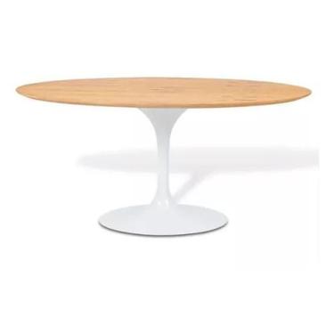Imagem de Mesa de jantar saarinen branca tampo amadeirado 2,44cm oval escritório