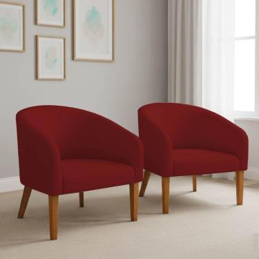 Imagem de Poltrona Sala Decorativa Kit 2 Stella Pé Madeira Trapézio Castanho Veludo D03 - D'rossi Marsala