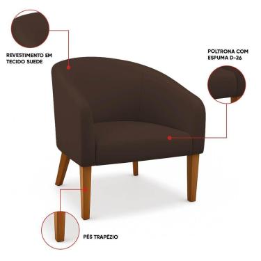 Imagem de Poltrona Sala Decorativa Kit 2 Stella Pé Madeira Trapézio Castanho Suede D03 - D'rossi Marrom
