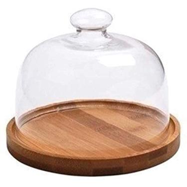 Imagem de Suporte de bolo bandeja de exibição de sobremesa caixa de bolo 6/8/10 polegadas, prato de sobremesa de madeira bandeja de pastelaria de vidro sushi capa de poeira cúpula de donut de cozinha para bolo