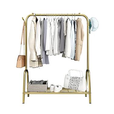 Imagem de SGeneE Trilho de roupas resistentes, suporte de exibição de roupas, rack de exibição de roupas três em um, rack de armazenamento de caixa de sapatos, cabideiro, dourado (100 cm)