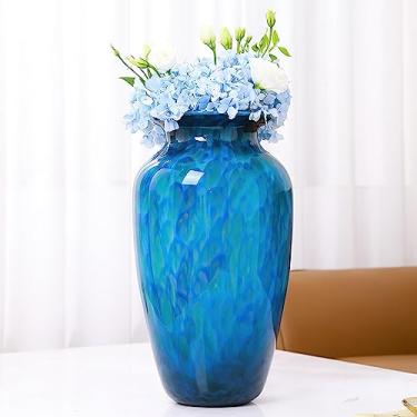 Imagem de SGeneE Vaso de vidro, vaso de flores de vidro azul moderno, vaso feito à mão para centros de mesa, sala de estar, escritório, quarto, mesa, decoração de prateleira, cornija, decoração de casamento (31