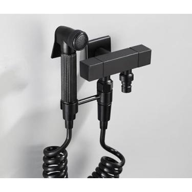 Imagem de Bidê preto fosco chuveiro latão sólido portátil bidê pulverizador para vaso sanitário água fria válvula de canto torneiras bidê (FXF01-SJ4)