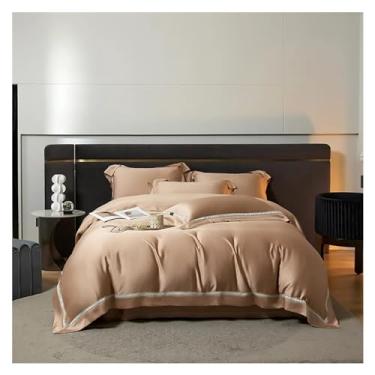 Imagem de Jogo de cama luxuoso de fibra 1400TC verão macio e sedoso bordado Queen King jogo de lençol de cima / lençol com elástico (E Queen Size 4 peças)