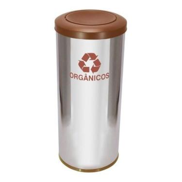 Imagem de Lixeira De Aço Inox 50l Com Tampa Plastica Meia Esfera Marrom - jsn