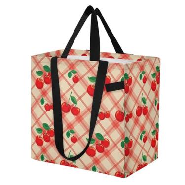 Imagem de SEHANY Sacola de compras reutilizável de cereja fofa com alças reforçadas, bolsa de compras de lona dobrável à prova d'água de grande capacidade para viagem, cozinha, praia