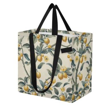 Imagem de SEHANY Sacolas de compras reutilizáveis de verão limão com alças reforçadas, bolsa de compras de lona dobrável à prova d'água de grande capacidade para viagem, cozinha, praia