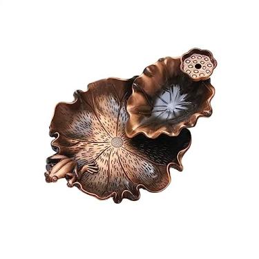 Imagem de Clássico vintage metal refluxo incenso banco de fogão decoração cerimônia chá decoração forma folha de lótus zen meditação ornamento queimador decoração (A)