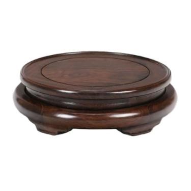 Imagem de Bonsai redondo de base de madeira para decoração de casa com perna, suporte de exibição de vaso para decoração de casa móveis para uso interno (pequeno)