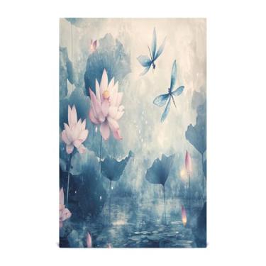 Imagem de Wassud Toalhas de cozinha de lótus e borboleta, panos de prato de cozinha, 1 pacote de panos de prato macios com laço para pendurar, toalha de mão de secagem rápida super absorvente, toalhas de chá de