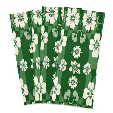 Imagem de Wassud Toalhas de cozinha de trevo padrão quadriculado panos de prato de cozinha pacote com 4 panos de prato macios com laço para pendurar toalha de mão super absorvente de secagem rápida toalhas de