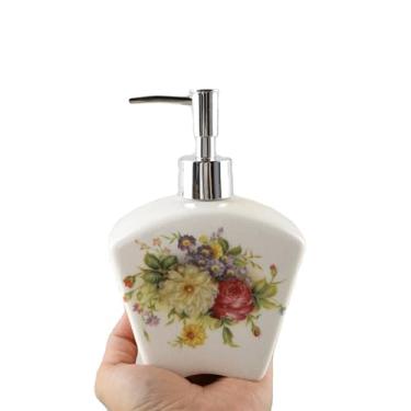 Imagem de Lindo dispensador de sabão de cerâmica branca com estampa de flores para pia de fazenda, acessórios de banheiro, decoração de banheiro