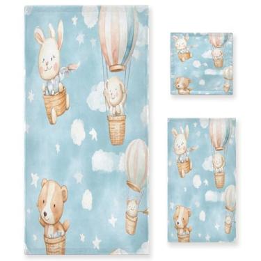 Imagem de xigua Bears in Hot Air Balloons Conjunto de toalhas de banheiro absorvente macio 3 peças toalha de banho toalha de mão toalhas decorativas para banheiro, academia, hotel, praia, piscina