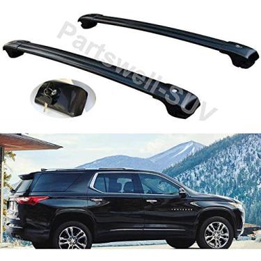 Imagem de YiXi-Partswell 2 peças de rack de teto com trava, barra transversal, bagageiro de alumínio, adequado para Chevrolet Traverse 2018 2019 2020 - preto