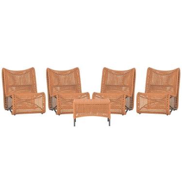 Imagem de 4 Poltronas E Mesa Texas Alumínio Preto Corda Náutica Trama Terra Cota