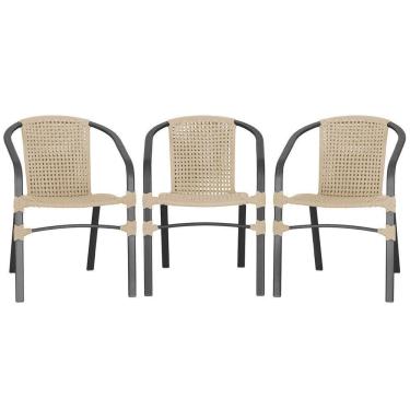 Imagem de 03 Cadeiras Floripa Alumínio Pintura Preta Trama Original Rami