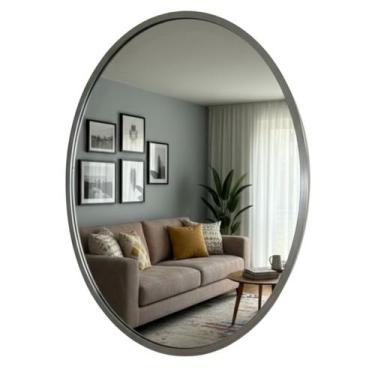 Imagem de Espelho Decorativo Oval - Moldura Alumínio Prateado 45x35cm - Laradore