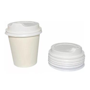 Imagem de Copo Papel Branco 200ml C/ Tampa Biodegradável 100un Térmico Cor:Branc