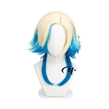 Imagem de Peruca Cosplay Azul De Comprimento Médio Com Cores Mistas Para Anime E