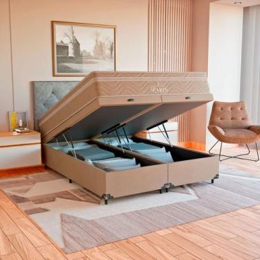 Imagem de Cama Box Baú Queen Bege + Colchão Paris Molas Ensacadas - eShop casa, 