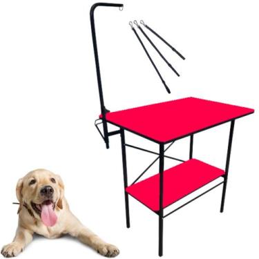 Imagem de Mesa Banho E Tosa Com Prateleira Petshop - Bravura Pet, Vermelho