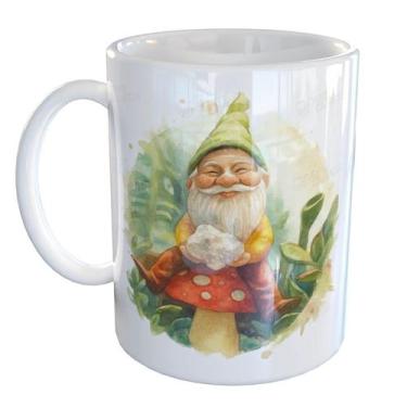 Imagem de Caneca Porcelana Gnomo Mágico e Cogumelo - Pense Canecas, Branco