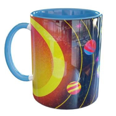 Imagem de Caneca Porcelana Sistema Solar - Pense Canecas, Azul Claro