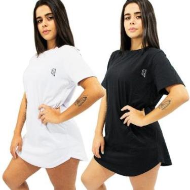 Imagem de Kit 2 Camisetas Longline Blusa Feminina Slim Sobre Legging Estampada Academia Fitness-Feminino