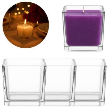 Imagem de Jogo de 3 Castiçais Vidro Quadrado Para Mesa Jantar - Freecom