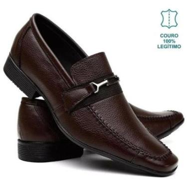Imagem de Sapato Social Masculino Couro Legítimo Bico Quadrado Calce Fácil Liso Gravata Italiano Premium-Masculino