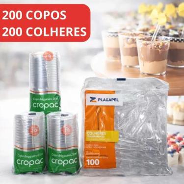 Imagem de Kit 200 Copinho Brigadeiro 25ml Acrílico Cristal +200 Colher - Plazape
