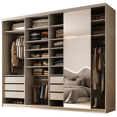 Imagem de Closet Casal 1 Porta de Correr Com Espelho 6 Gavetas 277cm MDF Sonni R02 Bege - Lyam Decor