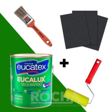 Imagem de Kit Tinta Esmalte Eucalux 900ml Com 3 Lixas, 1 Rolo Espuma e 1 Pincel 