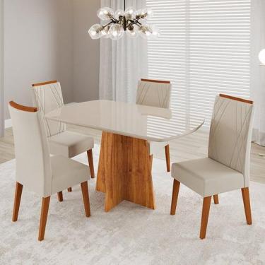 Imagem de Conjunto Sala de Jantar 4 Lugares Tampo Barril de Vidro/mdf Poligna - 