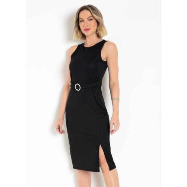 Imagem de Vestido tubinho preto com faixa e fenda - MODA POP, Preto, P