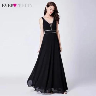 Imagem de Vestido longo Seda Chiffon madrinha festa casamento - Luaserena, Preto