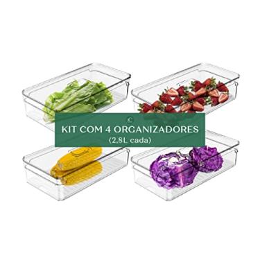 Imagem de OU, OF200NT, KIT C/ 4 Organizador de Geladeira Empilhável 2.8L Clear Fresh com Respiradouro Frutas Legumes Vegetais, cor Natural, Polipropileno