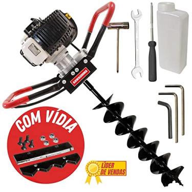 Imagem de Perfurador de Solo Profissional Kawashima ED43EBD Motor 2 Tempos 42,7cc á Gasolina com Broca 80x15cm Resistente de Duplo Espiral com Vídia