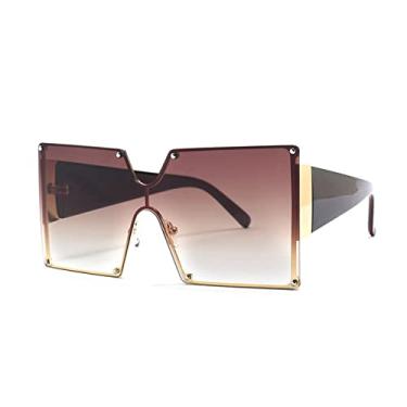 Imagem de Óculos de sol quadrados superdimensionados, óculos de sol sem aro, uma peça, tons de luxo gradiente, design retro uv400 vintage, marrom