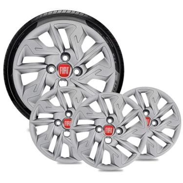 Imagem de Jogo 4 Calota Fiat Aro 14 Prata Escolha o Carro