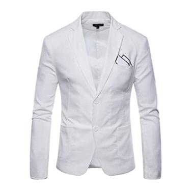 Imagem de Dawwoti 2022 Blazer masculino casual jaqueta slim fit ternos jaqueta casaco esportivo negócios um botão, Branco, XG